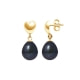 Boucles d'Oreilles Coeurs Pendantes Perles de Culture  Noires et or jaune 375/1000