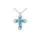 Pendentif Croix en Cristal de Swarovski Element Bleu et Plaqué Or Blanc