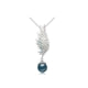 Rhodium Plated and Blue Pearl Wing Pendant made with White crystals from Swarovski