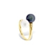 Black and White Freshwater Pearls, Diamonds Ring and Yellow Gold 375/1000