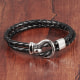 Black Braided Leather and Stainless Steel Man Bracelet 