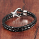 Black Braided Leather and Stainless Steel Man Bracelet 