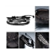 Black Multi Row Leather and Stainless Steel Feather Man Bracelet 