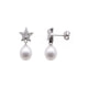 White Freshwater Pearls Star Dangling Earrings and Silver Mounting