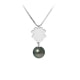 Black Tahitian Pearl and Clover Pendant Necklace and Sterling Silver 925