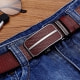 Cinturone para Hombre de cuero texturizado Castaño y Bucle de acero Plata
