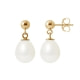 Boucles d'Oreilles Pendantes Perles de Culture Blanches 8 mn et or jaune 750/1000