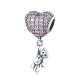 Heart and Bear Charms made with Pink Crystal from Swarovski and 925 Silver
